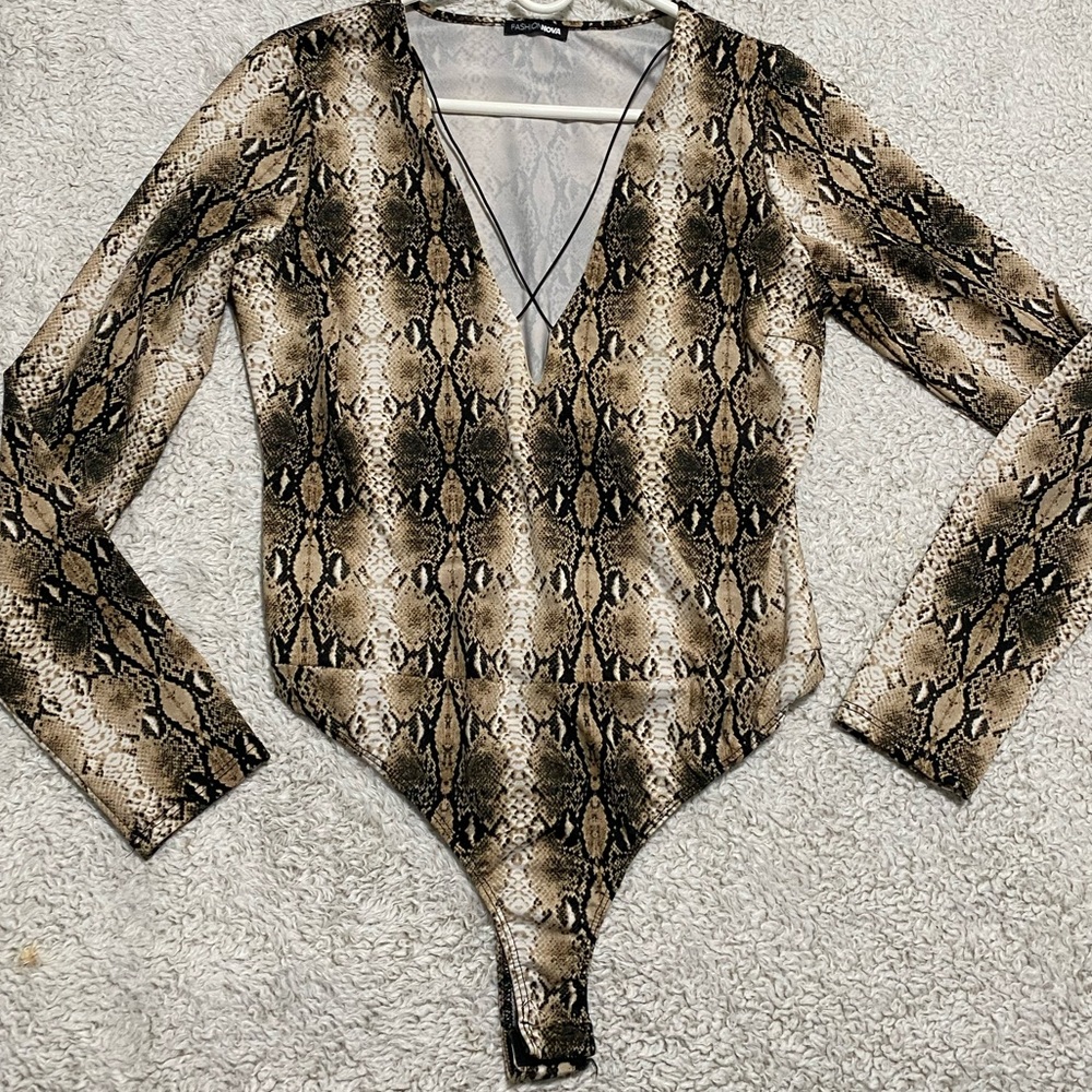 Fashion Nova Brown/Combo Snakeskin Bodysuit - Picture 2 of 2